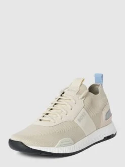 BOSS Sneaker Aus Leder-Mix Mit Label-Detail Modell 'Titanium' - Beige