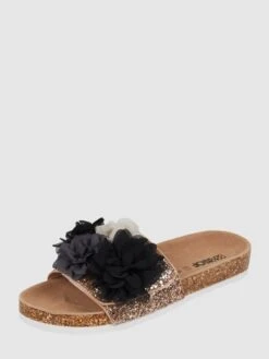 Colors Of California Pantolette Mit Blüten-Applikationen - Schwarz