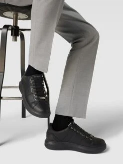 Guess Sneaker Aus Leder-Mix Mit Label-Details - Schwarz